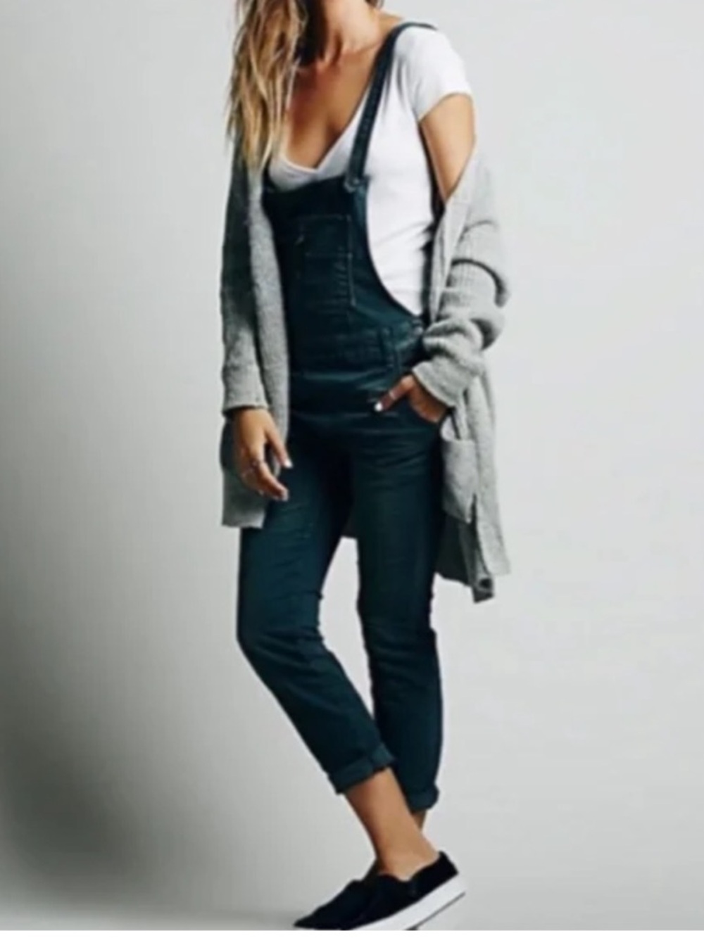 Free People Washed Denim Overall Women Size 30 - Picture 3 of 11